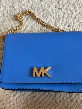 Michael Kors Cobalt Blue Leather Crossbody with Gold MK Accent